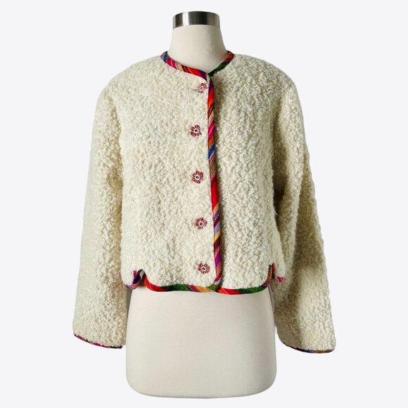 Alix of Bohemia Rowan Suri Wool Jacket Cream Alpaca Blend Boho Trim - Picture 4 of 10